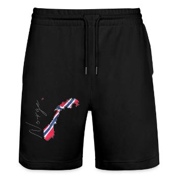 Norway flag in the Norway map NE - Stanley/Stella Trainer Unisex Organic Jogging Shorts - black - Front - Nik (191cm) & Marisol (170cm)