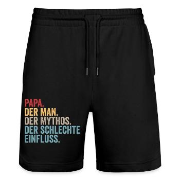 Vater Papa - Stanley/Stella Unisex Bio Joggingshorts Trainer  - Schwarz - Vorne - Nik (191cm) & Marisol (170cm)