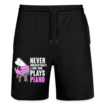 Unterschätze niemals ein Mädchen, das Piano Musicia spielt - Stanley/Stella Unisex Bio Joggingshorts Trainer  - Schwarz - Vorne - Nik (191cm) & Marisol (170cm)