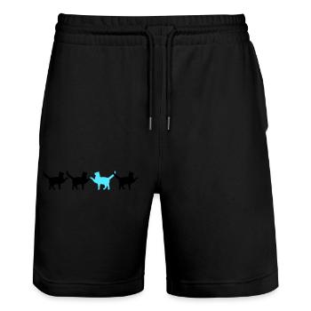 4 Katzen Freunde Team Vier Pfoten Hände Begrüßung - Stanley/Stella Unisex Bio Joggingshorts Trainer  - Schwarz - Vorne - Nik (191cm) & Marisol (170cm)
