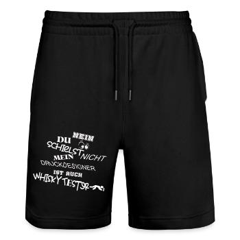 Du schielst nicht Druckdesigner ist Whisky Tester - Stanley/Stella Unisex Bio Joggingshorts Trainer  - Schwarz - Vorne - Nik (191cm) & Marisol (170cm)