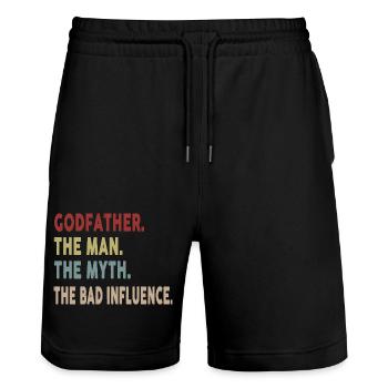 Godfather The Man The Myth The Bad Influence - Stanley/Stella Unisex Bio Joggingshorts Trainer  - Schwarz - Vorne - Nik (191cm) & Marisol (170cm)