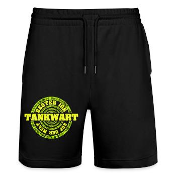 Job Gas Station Attendant - Stanley/Stella Trainer Unisex Organic Jogging Shorts - black - Front - Nik (191cm) & Marisol (170cm)