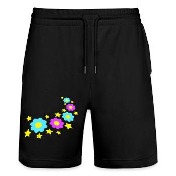 Beaucoup de fleurs colorées belle conception de motif décoratif - Short de jogging bio TRAINER Stanley/Stella unisexe - noir - Devant - Nik (191cm) & Marisol (170cm)