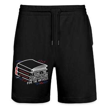 History with humor – For all article readers - Stanley/Stella Trainer Unisex Organic Jogging Shorts - black - Front - Nik (191cm) & Marisol (170cm)