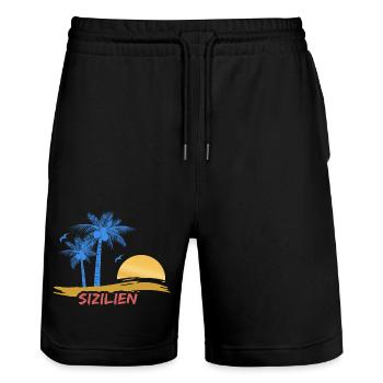 Plage Sicile - Short de jogging bio TRAINER Stanley/Stella unisexe - noir - Devant - Nik (191cm) & Marisol (170cm)