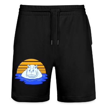 Hippopotamus Swimming Water Sun Cute Comic Cartoon - Stanley/Stella Trainer Unisex Organic Jogging Shorts - black - Front - Nik (191cm) & Marisol (170cm)