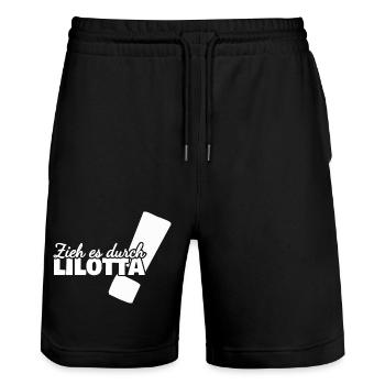 Prénom Lilotta - Short de jogging bio TRAINER Stanley/Stella unisexe - noir - Devant - Nik (191cm) & Marisol (170cm)