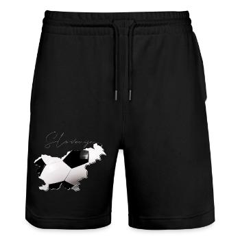 Slowenien Landkarte umrahmt echten Fußball SI - Stanley/Stella Unisex Bio Joggingshorts Trainer  - Schwarz - Vorne - Nik (191cm) & Marisol (170cm)