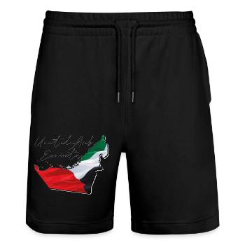 (VAE) Emirate Flagge in der Emirate Landkarte EN - Stanley/Stella Unisex Bio Joggingshorts Trainer  - Schwarz - Vorne - Nik (191cm) & Marisol (170cm)