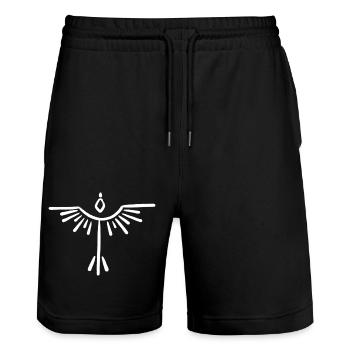 Vogelsymbol Weiß - Stanley/Stella Unisex Bio Joggingshorts Trainer  - Schwarz - Vorne - Nik (191cm) & Marisol (170cm)