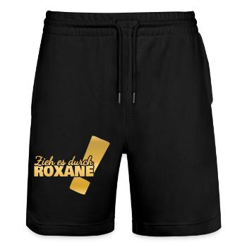 Prénom Roxane - Short de jogging bio TRAINER Stanley/Stella unisexe - noir - Devant - Nik (191cm) & Marisol (170cm)