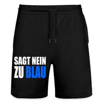 Say no to blue - Stanley/Stella Trainer Unisex Organic Jogging Shorts - black - Front - Nik (191cm) & Marisol (170cm)
