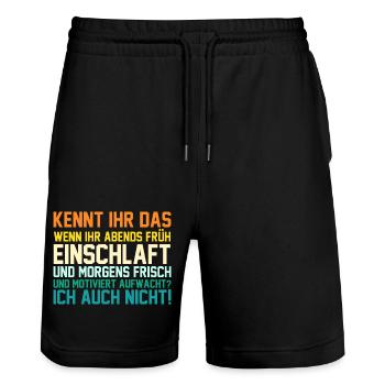 Faulenzer Langschläfer Motivation - Stanley/Stella Unisex Bio Joggingshorts Trainer  - Schwarz - Vorne - Nik (191cm) & Marisol (170cm)