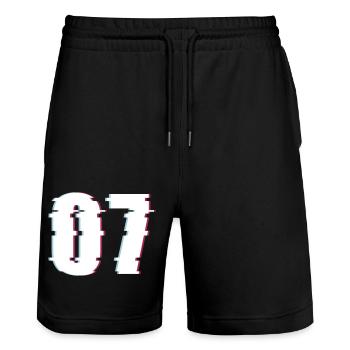 07 Sieben 7 Seven Zahl Effekt Verzerrt Nummer - Stanley/Stella Unisex Bio Joggingshorts Trainer  - Schwarz - Vorne - Nik (191cm) & Marisol (170cm)