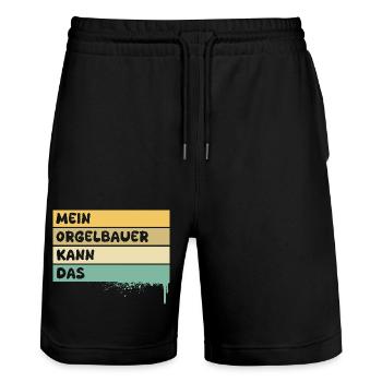Occupation: Organ builder - Stanley/Stella Trainer Unisex Organic Jogging Shorts - black - Front - Nik (191cm) & Marisol (170cm)