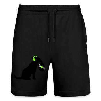 Hund DJ Musik Auflegen Club Disko Schallplatte Fun - Stanley/Stella Unisex Bio Joggingshorts Trainer  - Schwarz - Vorne - Nik (191cm) & Marisol (170cm)