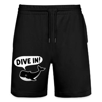 Dive In! - Funny Whale - Stanley/Stella Trainer Unisex Organic Jogging Shorts - black - Front - Nik (191cm) & Marisol (170cm)