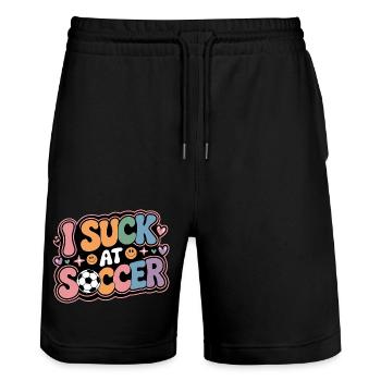 I Suck At Soccer 11 - Stanley/Stella Unisex Bio Joggingshorts Trainer  - Schwarz - Vorne - Nik (191cm) & Marisol (170cm)