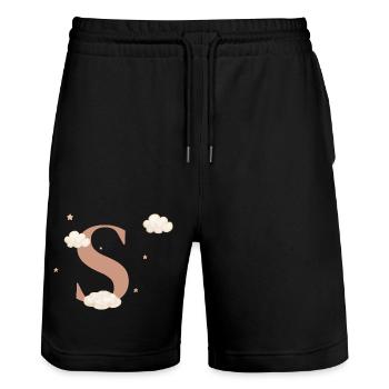 Letter s clouds stars - Stanley/Stella Trainer Unisex Organic Jogging Shorts - black - Front - Nik (191cm) & Marisol (170cm)