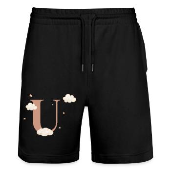 Letter u clouds stars - Stanley/Stella Trainer Unisex Organic Jogging Shorts - black - Front - Nik (191cm) & Marisol (170cm)