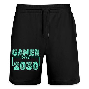 Zocken 2030 - Stanley/Stella Unisex Bio Joggingshorts Trainer  - Schwarz - Vorne - Nik (191cm) & Marisol (170cm)