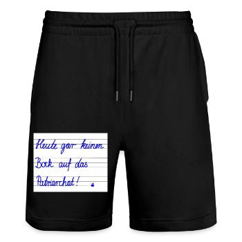 Heute gar keinen Bock auf das Patriarchat - Stanley/Stella Unisex Bio Joggingshorts Trainer  - Schwarz - Vorne - Nik (191cm) & Marisol (170cm)