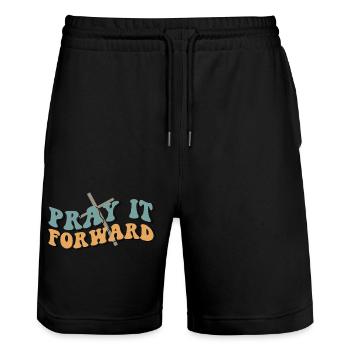 pray it forward - Stanley/Stella Trainer Unisex Organic Jogging Shorts - black - Front - Nik (191cm) & Marisol (170cm)