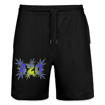 420 Leaf Vibes - Cannabis - Weed - Marihuana - Stanley/Stella Unisex Bio Joggingshorts Trainer  - Schwarz - Vorne - Nik (191cm) & Marisol (170cm)