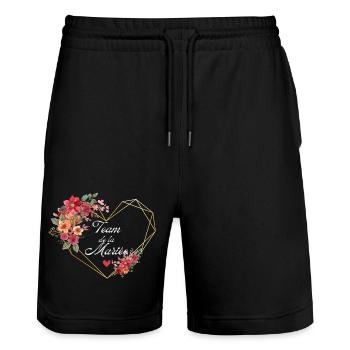 Brautteam Goldenes Herz Blumen - Stanley/Stella Unisex Bio Joggingshorts Trainer  - Schwarz - Vorne - Nik (191cm) & Marisol (170cm)