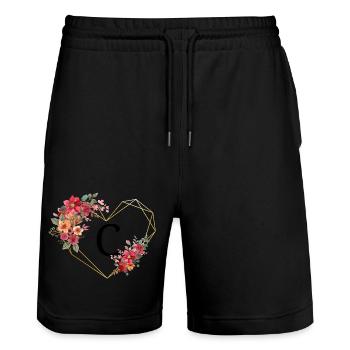 Buchstabe c florales goldenes Herz - Stanley/Stella Unisex Bio Joggingshorts Trainer  - Schwarz - Vorne - Nik (191cm) & Marisol (170cm)