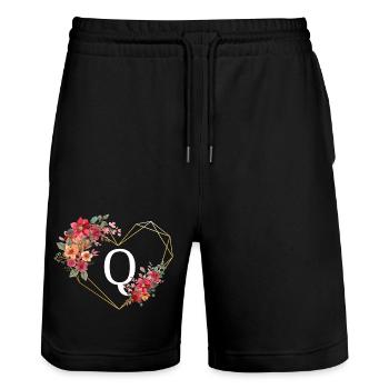 Letter Q floral golden heart - Stanley/Stella Trainer Unisex Organic Jogging Shorts - black - Front - Nik (191cm) & Marisol (170cm)