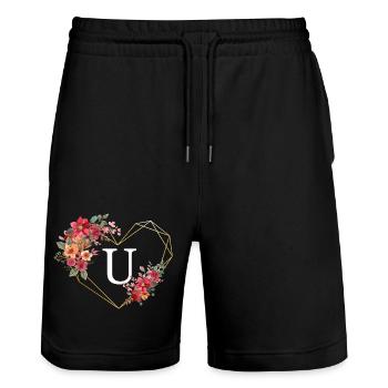 Blumen Goldenes Herz U Buchstabe - Stanley/Stella Unisex Bio Joggingshorts Trainer  - Schwarz - Vorne - Nik (191cm) & Marisol (170cm)