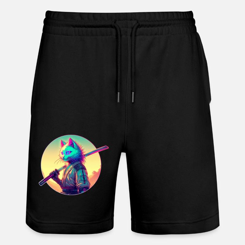 Cyberpunk Cat Samurai Anime - Stanley/Stella Trainer Unisex Organic Jogging Shorts - black