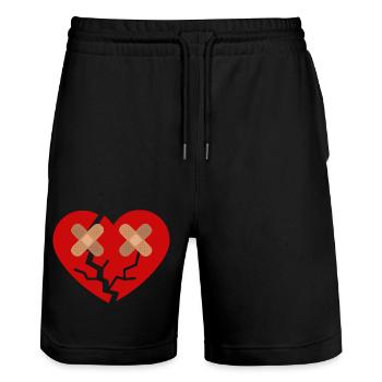 Broken Heart with Band-Aid - Stanley/Stella Trainer Unisex Organic Jogging Shorts - black - Front - Nik (191cm) & Marisol (170cm)