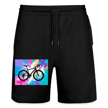 illustration,mountain bike,road bike,graffiti,pink - Stanley/Stella Trainer Unisex Organic Jogging Shorts - black - Front - Nik (191cm) & Marisol (170cm)