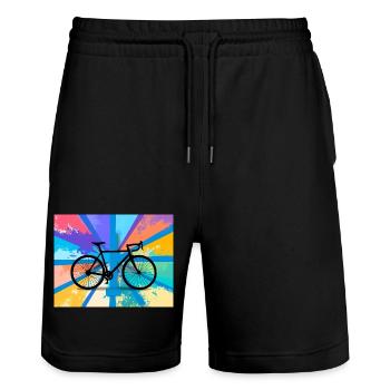illustration,mountain bike,road bike,graffiti,colorful - Stanley/Stella Trainer Unisex Organic Jogging Shorts - black - Front - Nik (191cm) & Marisol (170cm)
