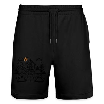 Jardin familial Nature - Short de jogging bio TRAINER Stanley/Stella unisexe - noir - Devant - Nik (191cm) & Marisol (170cm)