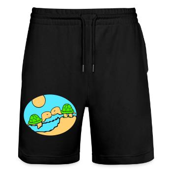 2 Turtles Beach Couple In Love Kissing Sea - Stanley/Stella Trainer Unisex Organic Jogging Shorts - black - Front - Nik (191cm) & Marisol (170cm)