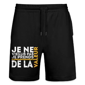 I don't get old, I increase in value - Stanley/Stella Trainer Unisex Organic Jogging Shorts - black - Front - Nik (191cm) & Marisol (170cm)