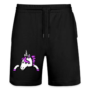 Einhorn Hinter Zaun Mauer Tasche Süß Klein Gemalt - Stanley/Stella Unisex Bio Joggingshorts Trainer  - Schwarz - Vorne - Nik (191cm) & Marisol (170cm)