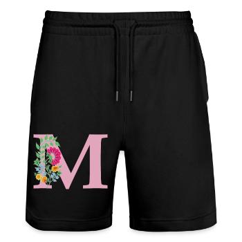 flower 12 red with m - Stanley/Stella Trainer Unisex Organic Jogging Shorts - black - Front - Nik (191cm) & Marisol (170cm)