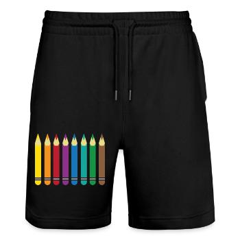 crayons de couleur - Short de jogging bio TRAINER Stanley/Stella unisexe - noir - Devant - Nik (191cm) & Marisol (170cm)