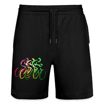 Bike Race red yellow green - Stanley/Stella Trainer Unisex Organic Jogging Shorts - black - Front - Nik (191cm) & Marisol (170cm)