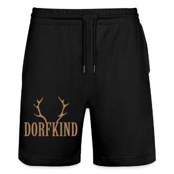 Dorfkind Reh Hirsch Geweih - Stanley/Stella Unisex Bio Joggingshorts Trainer  - Schwarz - Vorne - Nik (191cm) & Marisol (170cm)