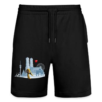 Skyline Munich avec Münchner Kindl et cœur - Short de jogging bio TRAINER Stanley/Stella unisexe - noir - Devant - Nik (191cm) & Marisol (170cm)