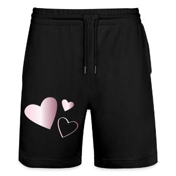 Deux coeurs tourmaline rose - Short de jogging bio TRAINER Stanley/Stella unisexe - noir - Devant - Nik (191cm) & Marisol (170cm)