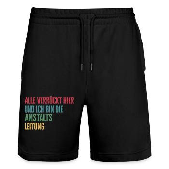Alle verrückt hier Anstaltsleitung - Stanley/Stella Unisex Bio Joggingshorts Trainer  - Schwarz - Vorne - Nik (191cm) & Marisol (170cm)