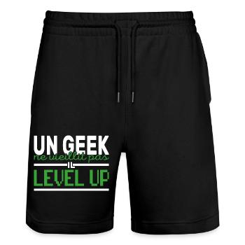 Un Geek ne vieillit Pas il Level up - Short de jogging bio TRAINER Stanley/Stella unisexe - noir - Devant - Nik (191cm) & Marisol (170cm)