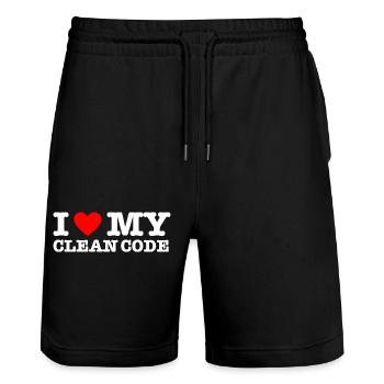 I Heart My Clean Code - Funny Gift Programer - Stanley/Stella Unisex Bio Joggingshorts Trainer  - Schwarz - Vorne - Nik (191cm) & Marisol (170cm)